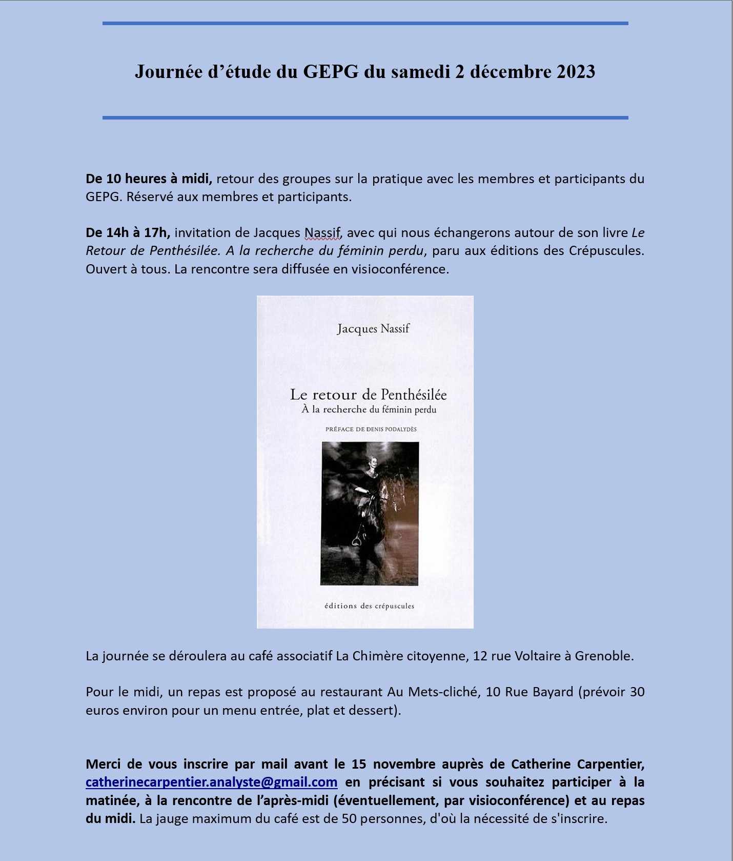 Invitation journée détude du GEPG avec J. NASSIF 2 12 2023